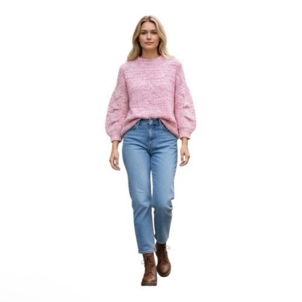 NWT Elie Tahari Peruvian Cotton Pink and White Knit Sweater, Size XL